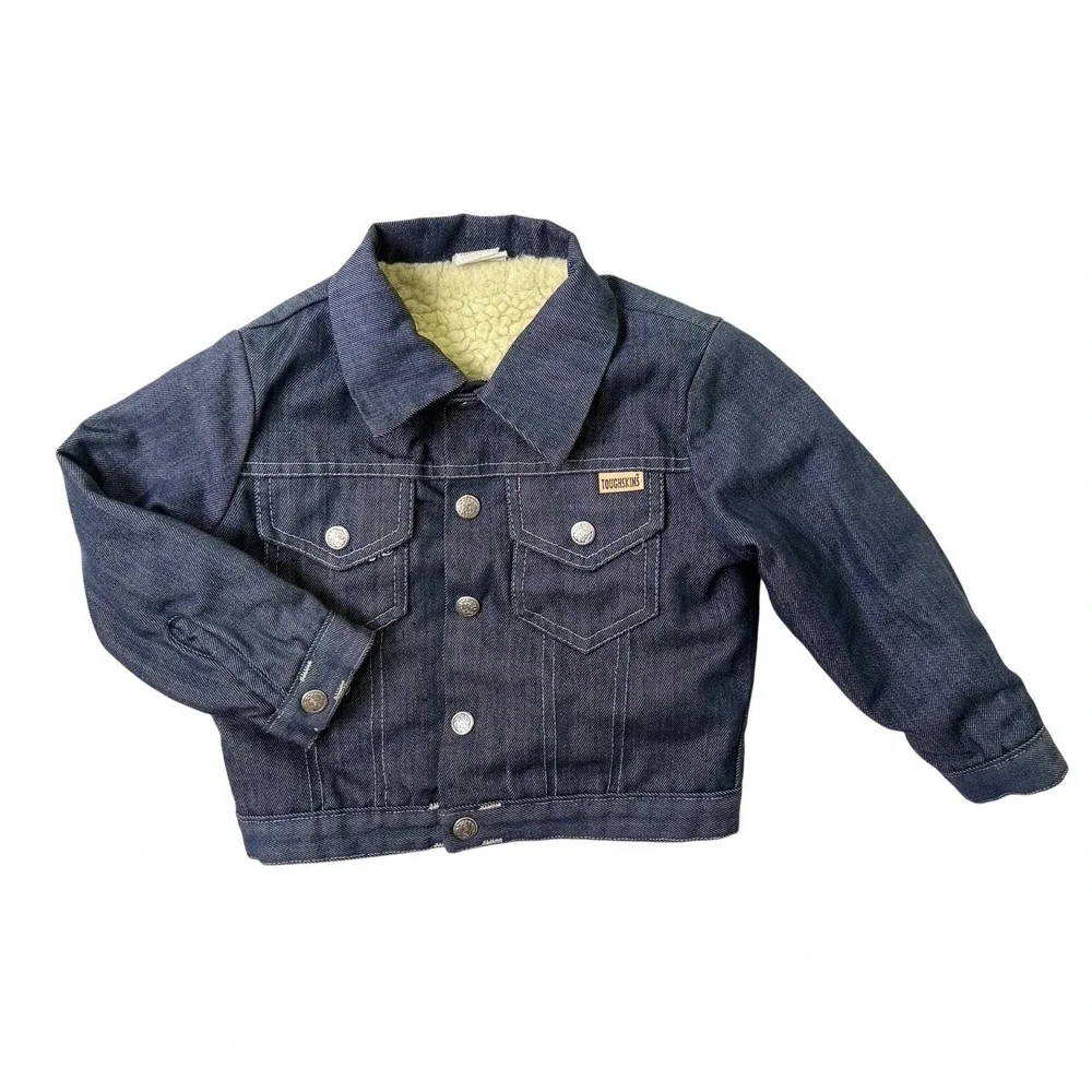 Vintage Sears Toughskins Boys Size‎ 5 Sherpa Lined Denim Trucker Jean Jacket 70s